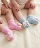 Babyoye Bamboo Knit Ankle Length Socks With Bunny Applique Pack Of 2 - Pink & Olive Green