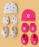 Doodle Poodle 100% Cotton Interlock Knit Cap Mittens & Booties Set with Floral Print Pack of 2 Pink & White - Diameter 16 cm