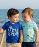 Babyoye 100% Cotton Knit Half Sleeves T-Shirt With Little Captain Pack of 2 - Blue & Light Blue