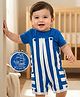 Babyoye 100% Cotton Cotton Knit Striped Half Sleeves Dungaree with Inner Tee & Ship Print - Blue