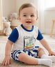 Babyoye 100% Cotton Knit Half Sleeves T-Shirt & Shorts Set with Ship Print & Stripes - Blue & White