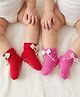 Babyoye 100% Bamboo Knit Ankle Length Anti Skid Socks With Bow Applique - Red & Pink