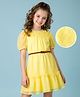 Hola Bonita Knit Half Sleeves Frock With Textured Design & Belts - Yellow