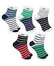 Neska Pack Of 5 Cotton Elastane Striped Ankle Socks - Green Red & Grey