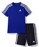 ADIDAS KIDS Cotton Knit Half Sleeves Top & Shorts Set with Brand Logo Print & Tape Detailing - Blue