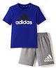 ADIDAS KIDS Cotton Knit Half Sleeves Top & Shorts Set with Brand Logo Print - Blue