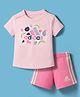 ADIDAS KIDS Cotton Knit Half Raglan Sleeves Top & Shorts Set Brand Logo Print & Tape Detailing - Pink