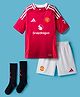 ADIDAS KIDS Knit Half Sleeves T-Shirt & Shorts Set with Socks & Logo Print - Red & White