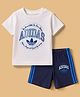 ADIDAS KIDS Cotton Knit Half Sleeves Top & Shorts Set with Brand Logo Tape Detailing - White & Navy Blue