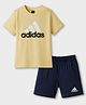 ADIDAS KIDS Cotton Knit Half Sleeves T-Shirt & Shorts Set with Logo Graphic - Yellow
