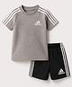 ADIDAS KIDS Cotton Knit Half Sleeves Top & Shorts Set with Brand Logo & Tape Detailing - Gery