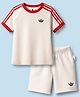 ADIDAS KIDS Cotton Knit Half Raglan Sleeves T-Shirt & Shorts Set with Brand Logo Graphic & Tape Detailing - White