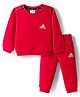 Adidas Kids Cotton Knit Full Sleeves Sweat Shirt & Joggers With Logo Print - Red