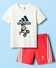 ADIDAS KIDS Cotton Knit Half Sleeves T-Shirt & Shorts Set with Brand Logo Graphic & Tape Detailing - White & Orange