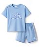 ADIDAS KIDS Cotton Knit Half Sleeves T-Shirt & Shorts Set with Logo Graphic - Aqua Blue