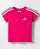 ADIDAS KIDS Cotton Knit Half Sleeves T-Shirt with Tape Detailing & Logo Print - Pink