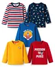 Babyhug 100% Cotton Knit Full Sleeves T-Shirts with Space Theme Print & Stripe Pack of 5 - Multicolor