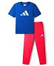 ADIDAS KIDS Knit Half Sleeves T-Shirt & Lounge Pant Set With Logo Print - Blue