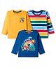 Babyhug 100% Cotton Knit Full Sleeves Striped & Dino Printed T-Shirts Pack of 3 - Navy Blue & Yellow