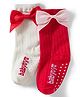 Babyoye Bamboo Knit Ankle Length Anti Skid Socks With Bow Applique Pack Of 2 - Red & White