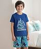 Pine Kids Single Jersey Knit Half Sleeves Shorts Night Suit With Boat Print - Blue