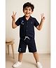 Tales & Stories Cotton Woven Half Sleeves Aquatic Plants Patch & Thread Work Detailed Shirt & Shorts Set - Navy Blue