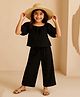 Tales & Stories Viscose Woven Three Fourth Puffed Sleeves Textured Top & Pant Set - Black
