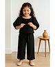Tales & Stories Viscose Woven Three Fourth Puffed Sleeves Textured Top & Pant Set - Black