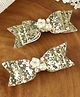 Asthetika Set of 2 Floral & Bow Applique Detailed Sequins Embellished Alligator Hair Clips - Gold
