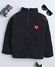BAATCHEET Fleece Knit Full Sleeves Heart Patch Detailed Light Winter High Neck Jacket - Black
