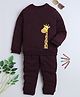 BAATCHEET Fleece Knit Full Sleeves Giraffe Printed Light Winter Sweatshirt & Joggers  Set - Maroon
