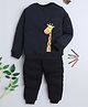BBAATCHEET Fleece Knit Full Sleeves Giraffe Printed Light Winter Sweatshirt & Joggers  Set - Black