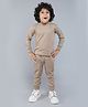 BAATCHEET Knitted Knit Full Sleeves Solid Light Winter Sweatshirt & Pant Set - Beige