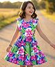 Pine Kids Cotton Knit Frill Sleeves Frock with Floral Print - Multicolor