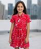 Pine Kids Cotton Knit Half Sleeves Printed Shirt Dress - Red