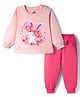 Doodle Poodle 100% Cotton Single Jersey Knit Full Sleeves Top & Lounge Pant Set With Bunny & Floral Print - Pink