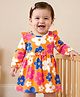 Doodle Poodle 100% Cotton Single Jersey Knit Full Sleeves Floral Printed Frock with Bloomer & Bow Applique - Orange