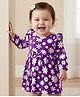 Doodle Poodle 100% Cotton Single Jersey Knit Full Sleeves Floral Printed Frock with Bloomer & Bow Applique - Purple