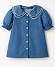 Pine Kids Cotton Woven Half Puffed Sleeves Frock Style Peter Pan Collar Top  - Navy Blue