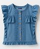 Pine Kids Cotton Woven Half Frill Sleeves Front Open Top WIth Pleates - Navy Blue