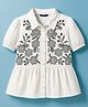 Pine Kids Woven Half Puffed Sleeves Frock Style Top with Floral Embroidery - White