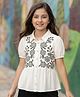 Pine Kids Woven Half Puffed Sleeves Frock Style Top with Floral Embroidery - White