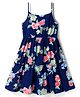 Pine Kids Woven Sleeveless  Frock With Floral Print - Navy Blue