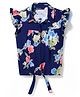 Pine Kids Woven Sleeveless Shirt Style Top With Knot & Floral Print - Navy Blue