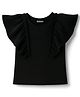 Pine Kids Cotton Knit Half Flutter Sleeves Solid Color Top - Black