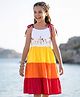 Pine Kids Cotton Knit Sleeveless Tiered Frock with Floral Embroidery - Multicolor