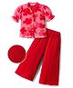 OLLINGTON ST. Woven Floral Printed Half Sleeves Top & Pleated Georgette Culottes Set - Red
