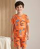 Pine Kids Single Jersey Knit Half Sleeves Shorts Night Suit With Text Print - Orange