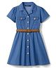 Pine Kids Cotton Woven Half Sleeves Solid Shirt Dress With Belt - Blue
