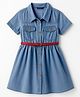 Pine Kids Cotton Woven Half Sleeves Solid Shirt Dress With Belt - Blue